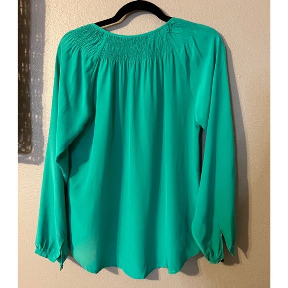 Yumi Kim Top XS Extra Small Silk Green Smocked 3/4 Long Sleeve - Picture 9 of 9